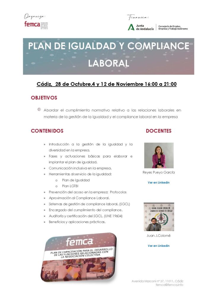 Formación gratuita: “Plan de Igualdad y  Compliance Laboral”